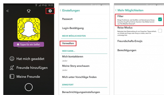 Snapchat Filter einstellen